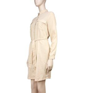 ICHI Butter Yellow Shirt Long Sleeves Belted French Tunic Summer Dress sz 36